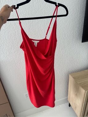 H&M Red Draped Mini Slip Dress with Adjustable Straps